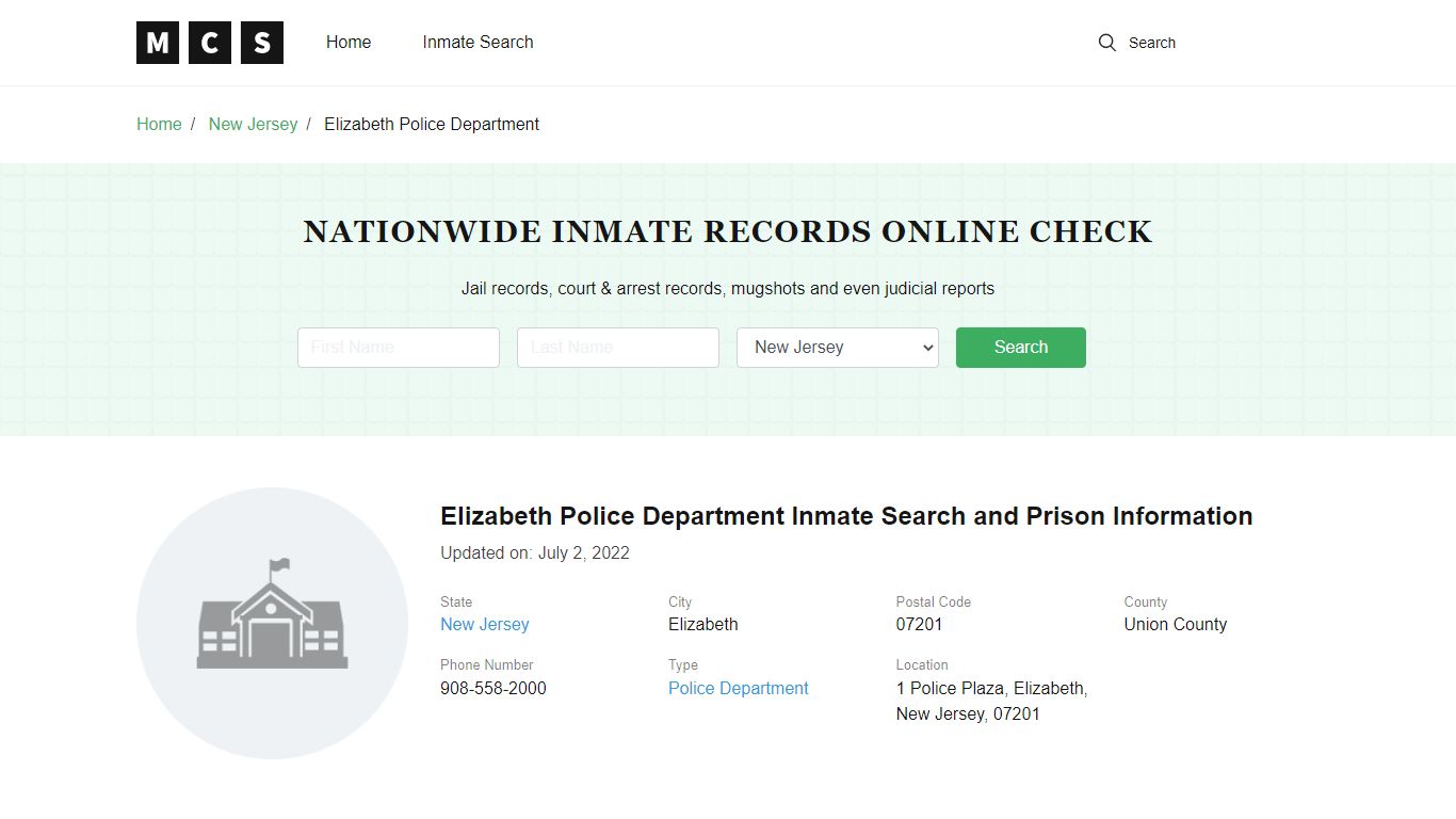 Elizabeth, NJ Police and Jail Records