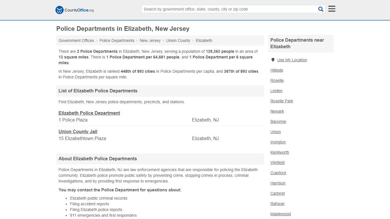 Elizabeth, NJ (Arrest Records & Police Logs) - County Office